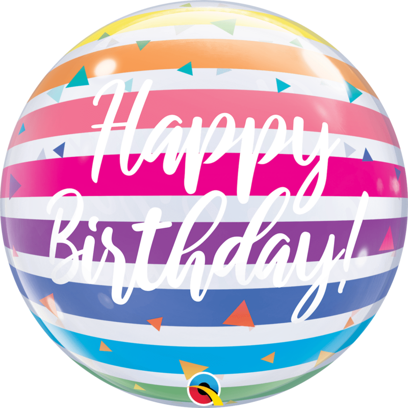 13037B-min BIRTHDAY BRIGHT RAINBOW STRIPES BUBBLE | 22 INCH QUALATEX