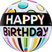 BIRTHDAY BLACK BAND & DOTS BUBBLE | 22 INCH QUALATEX