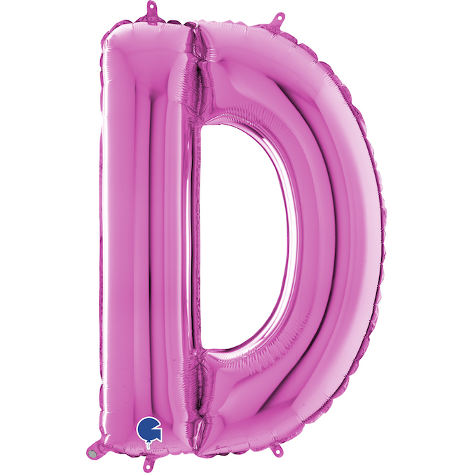26231F-Letter-D-Fuxia 26 inch fuxia magenta pink foil letter D balloon