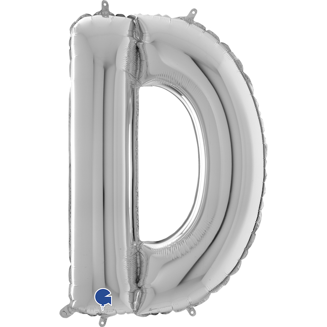 26239S-Letter-D-Silver 26 inch silver foil letter D balloon