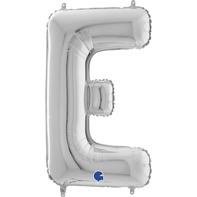 26249S-Letter-E-Silver 26 inch silver letter E foil balloon