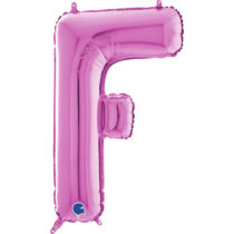 26" fuxia magenta foil letter F balloon