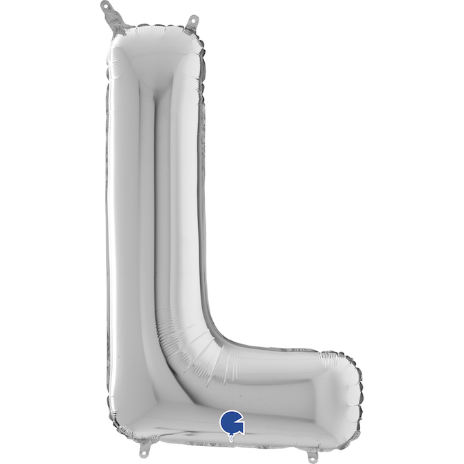 26319S-Letter-L-Silver 26 inch silver letter L foil balloon