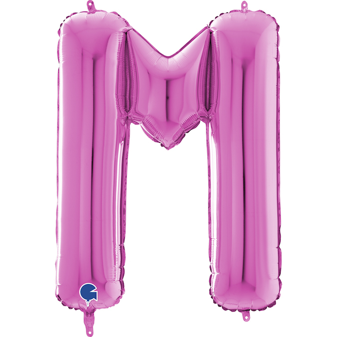 26321F-Letter-M-Fuxia 26 inch fuxia magenta letter M balloon