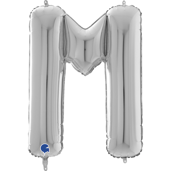 26329S-Letter-M-Silver 26 inch silver foil letter M balloon