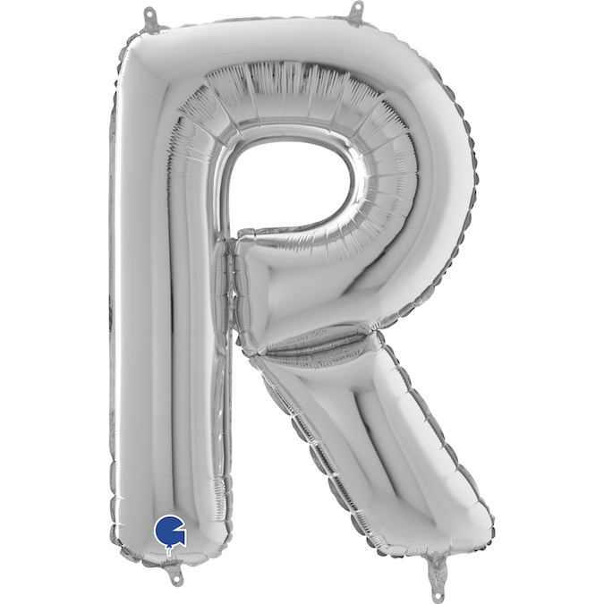 26379S-Letter-R-Silver 26 inch silver letter R foil balloon
