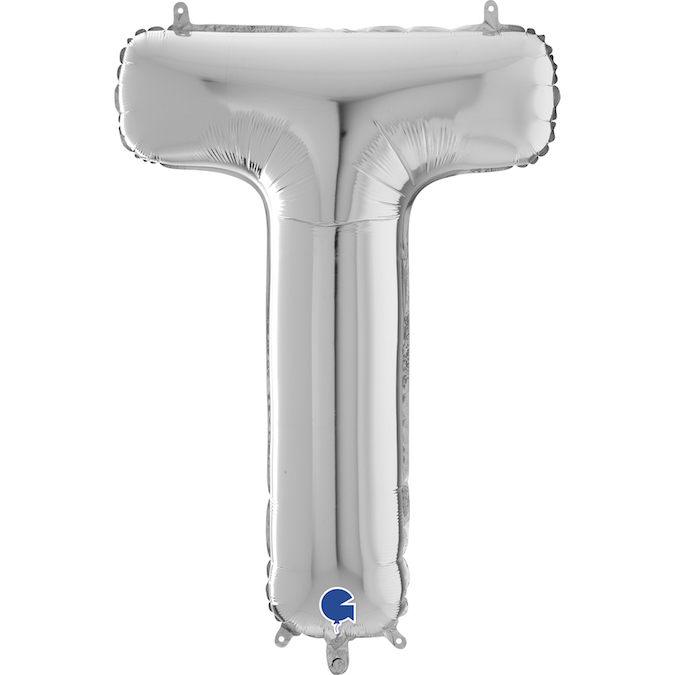 26399S-Letter-T-Silver 26 inch silver foil letter T balloon