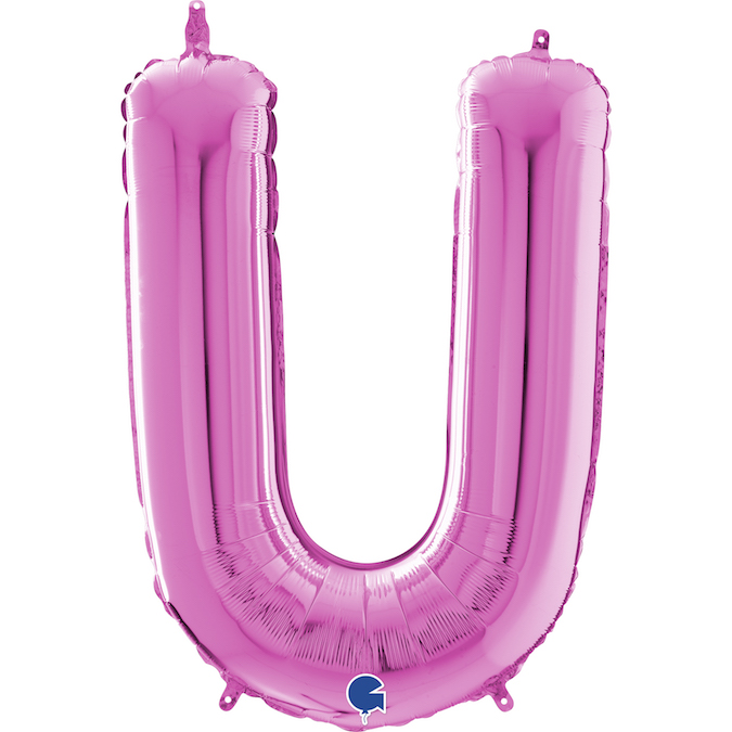 26401F-Letter-U-Fuxia 26 inch fuxia fuschia foil letter U balloon