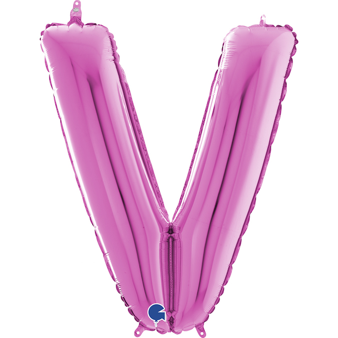 26 inch fuxia fucshia foil letter V balloon