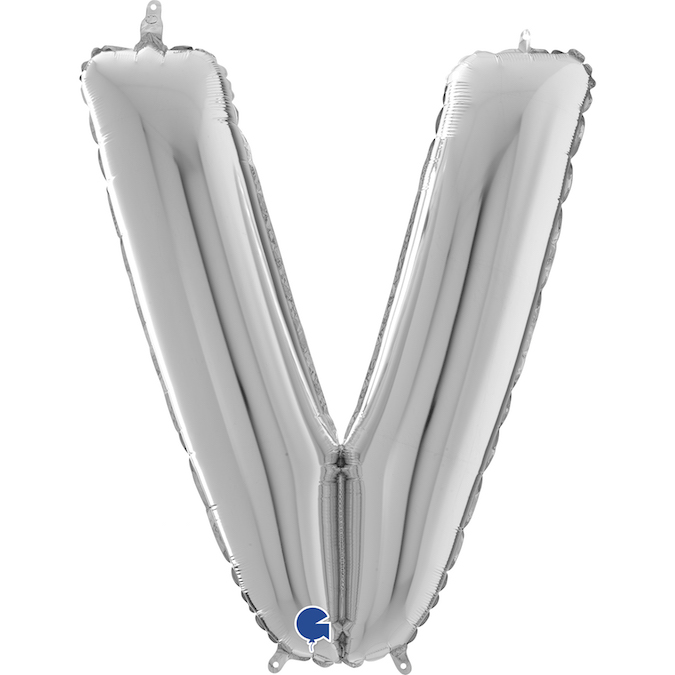 26419S-Letter-V-Silver 26 inch foil letter V balloon