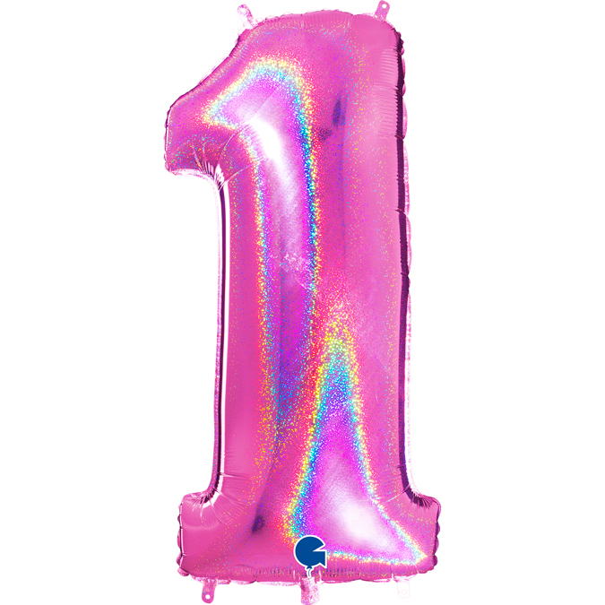 611GHF-Number-1-Glitter-Holographic-Fuxia grabo fuxia holographic number one balloon