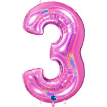 grabo holographic fuxia number three balloon