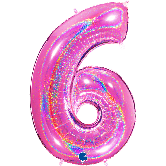 616GHF-Number-6-Glitter-Holographic-Fuxia grabo holographic fuxia number six balloon