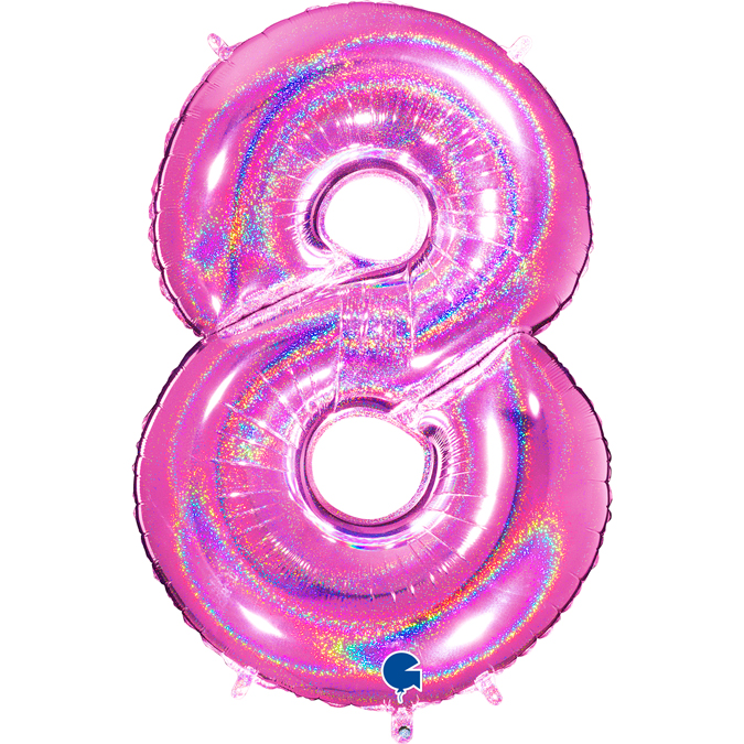 grabo holographic fuxia number eight balloon