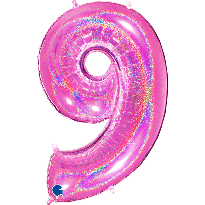 619GHF-Number-9-Glitter-Holographic-Fuxia grabo holographic fuxia number nine balloon