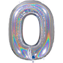 silver glitter holographic foil number 0 zero balloon
