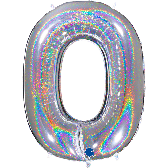 silver glitter holographic foil number 0 zero balloon