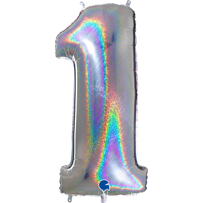 silver glitter holographic foil number one 1 balloon