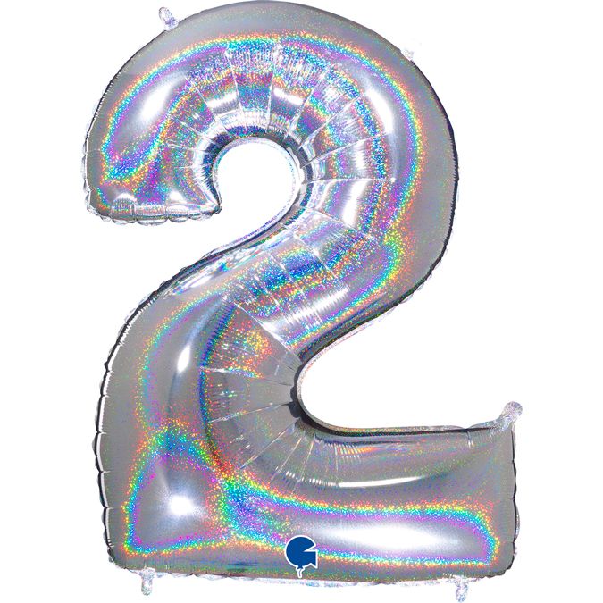 692GHS-Number-2-Glitter-Holographic-Silver SILVER GLITTER holographic foil number two 2 balloon