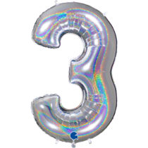 silver glitter holographic foil number 3 three balloon