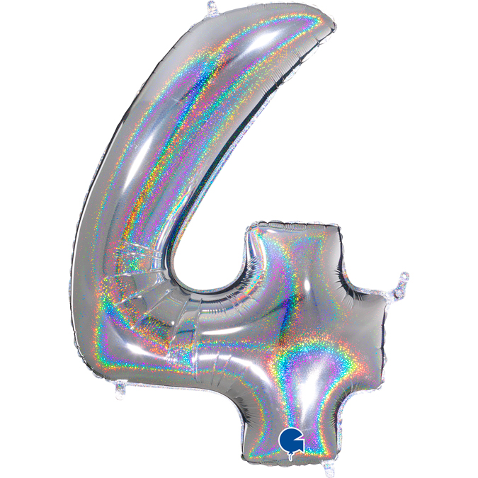 silver holographic foil number 4 four balloon