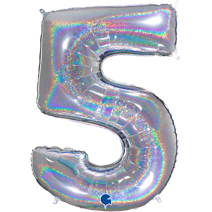 695GHS-Number-5-Glitter-Holographic-Silver silver glitter holographic foil number 5 five balloon