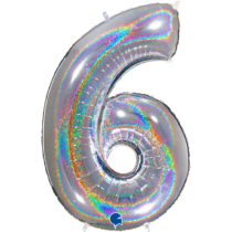 silver glitter holographic foil number 6 six balloon
