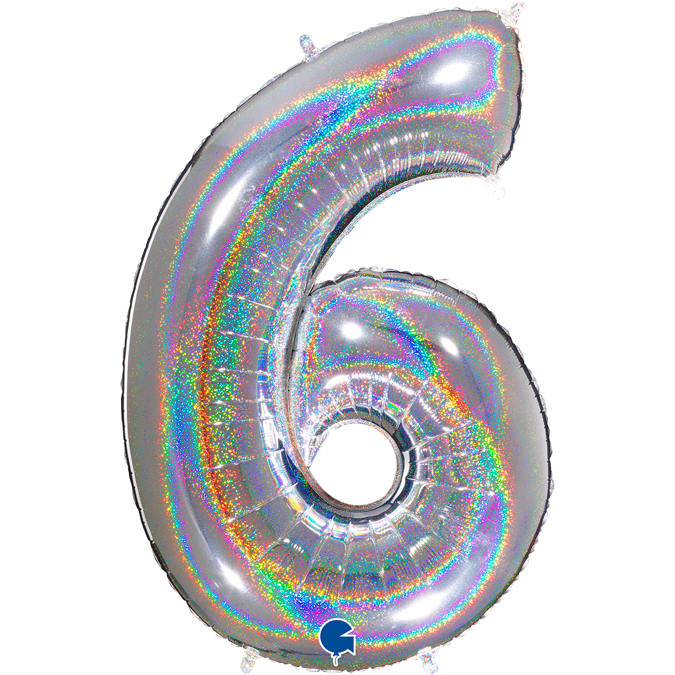 silver glitter holographic foil number 6 six balloon