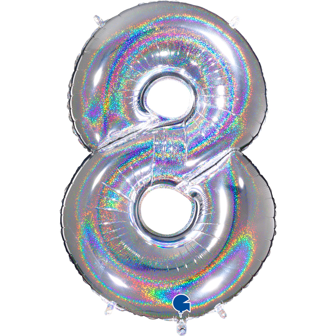 silver glitter holographic foil number eight 8 balloon