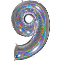 silver glitter holographic foil number nine 9 balloon