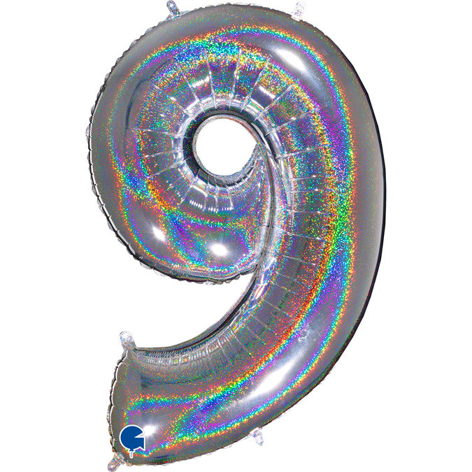 699GHS-Number-9-Glitter-Holographic-Silver silver glitter holographic foil number nine 9 balloon