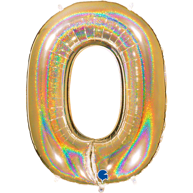 glitter holographic gold number zero balloon