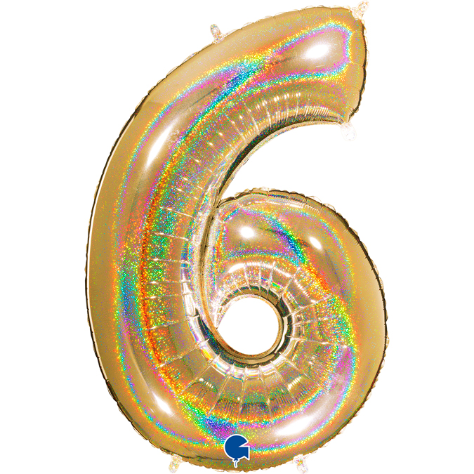 glitter holographic gold number six balloon