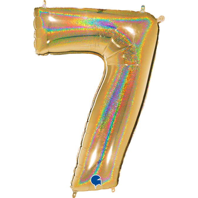 glitter holographic gold number seven balloon