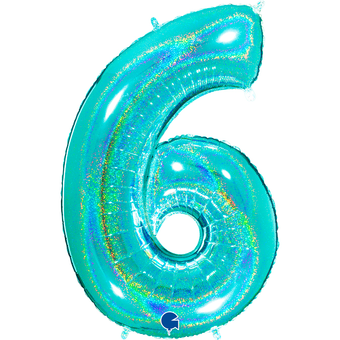 tiffany glitter holographic foil number 6 balloon