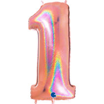 rose gold glitter holographic foil number 1 balloon