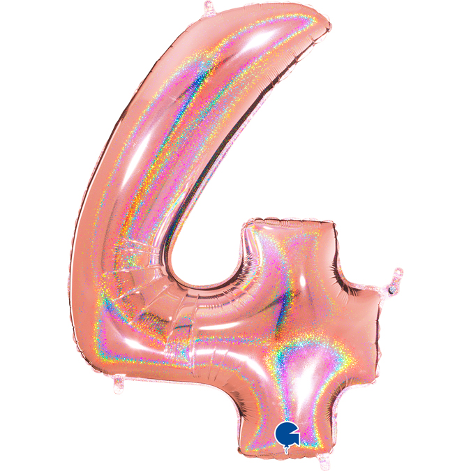 rose gold glitter holographic foil number four 4 balloon