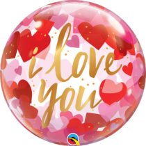 I LOVE YOU PAPER HEARTS BUBBLE | 22 INCH QUALATEX