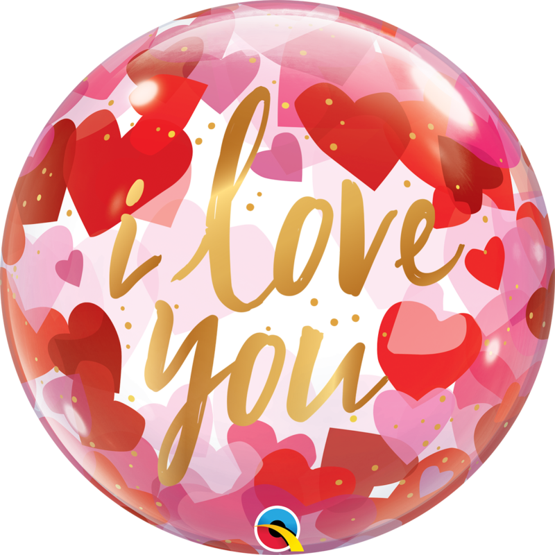 I LOVE YOU PAPER HEARTS BUBBLE | 22 INCH QUALATEX