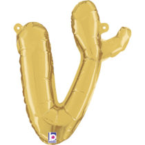 gold script letter v balloon