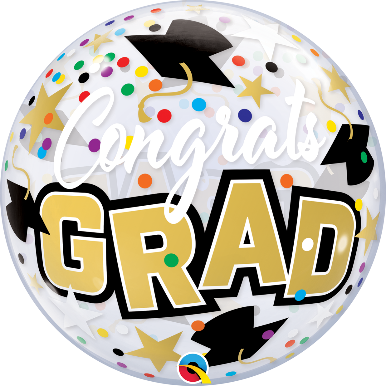 82523B CONGRATS GRAD STARS & DOTS BUBBLE | 22 INCH QUALATEX