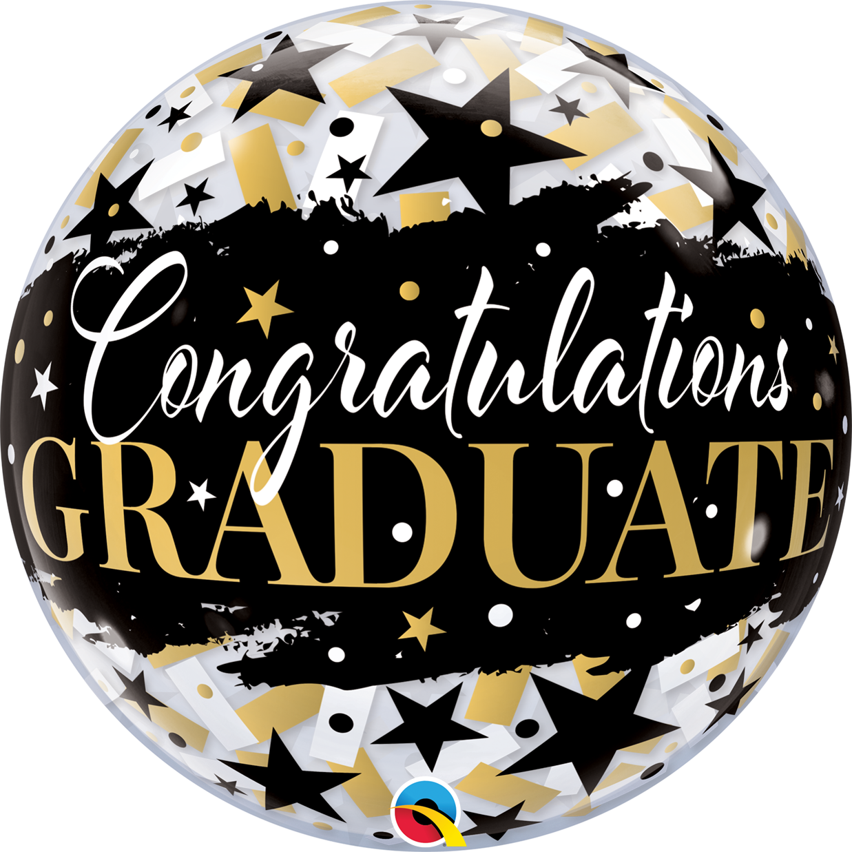 82539B GRADUATE BLACK STARS BUBBLE | 22 INCH QUALATEX