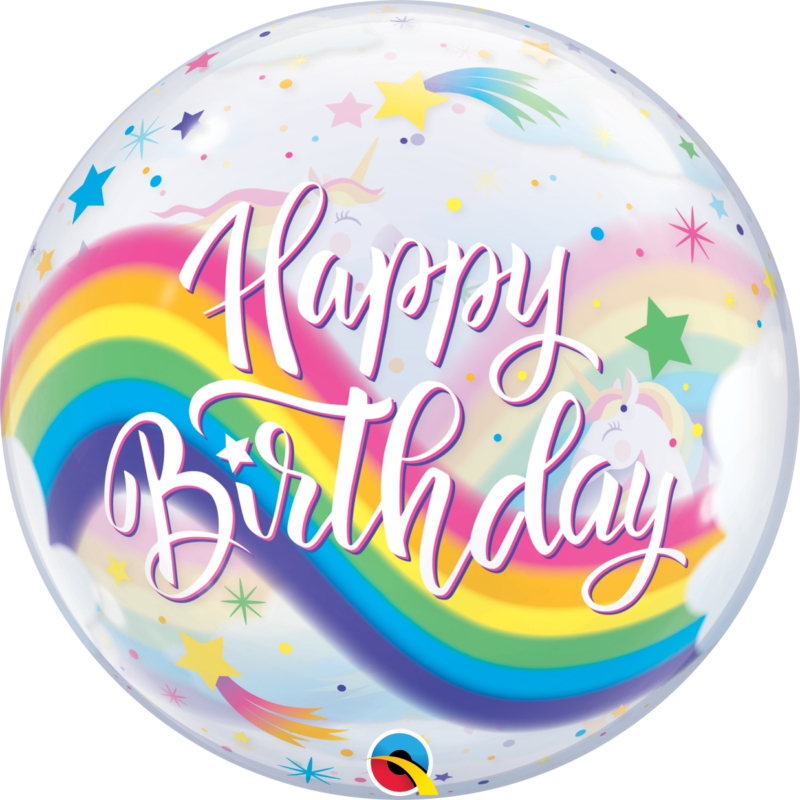 BIRTHDAY RAINBOW UNICORNS BUBBLE | 22 INCH QUALATEX