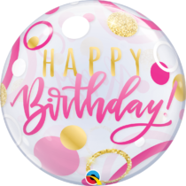 BIRTHDAY PINK & GOLD DOTS BUBBLE | 22 INCH QUALATEX