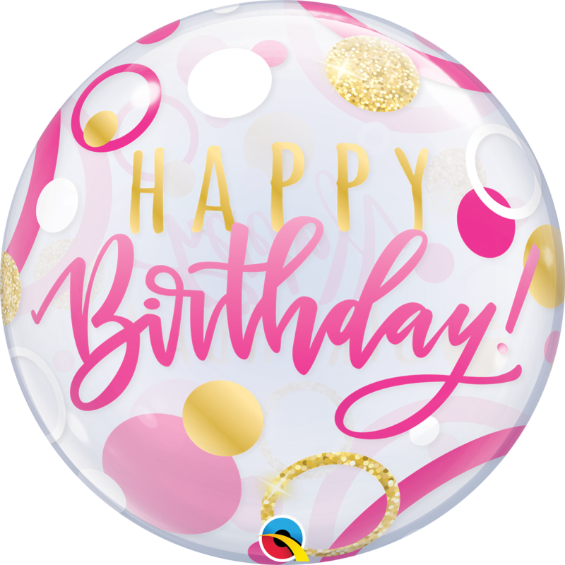 87745B_F BIRTHDAY PINK & GOLD DOTS BUBBLE | 22 INCH QUALATEX