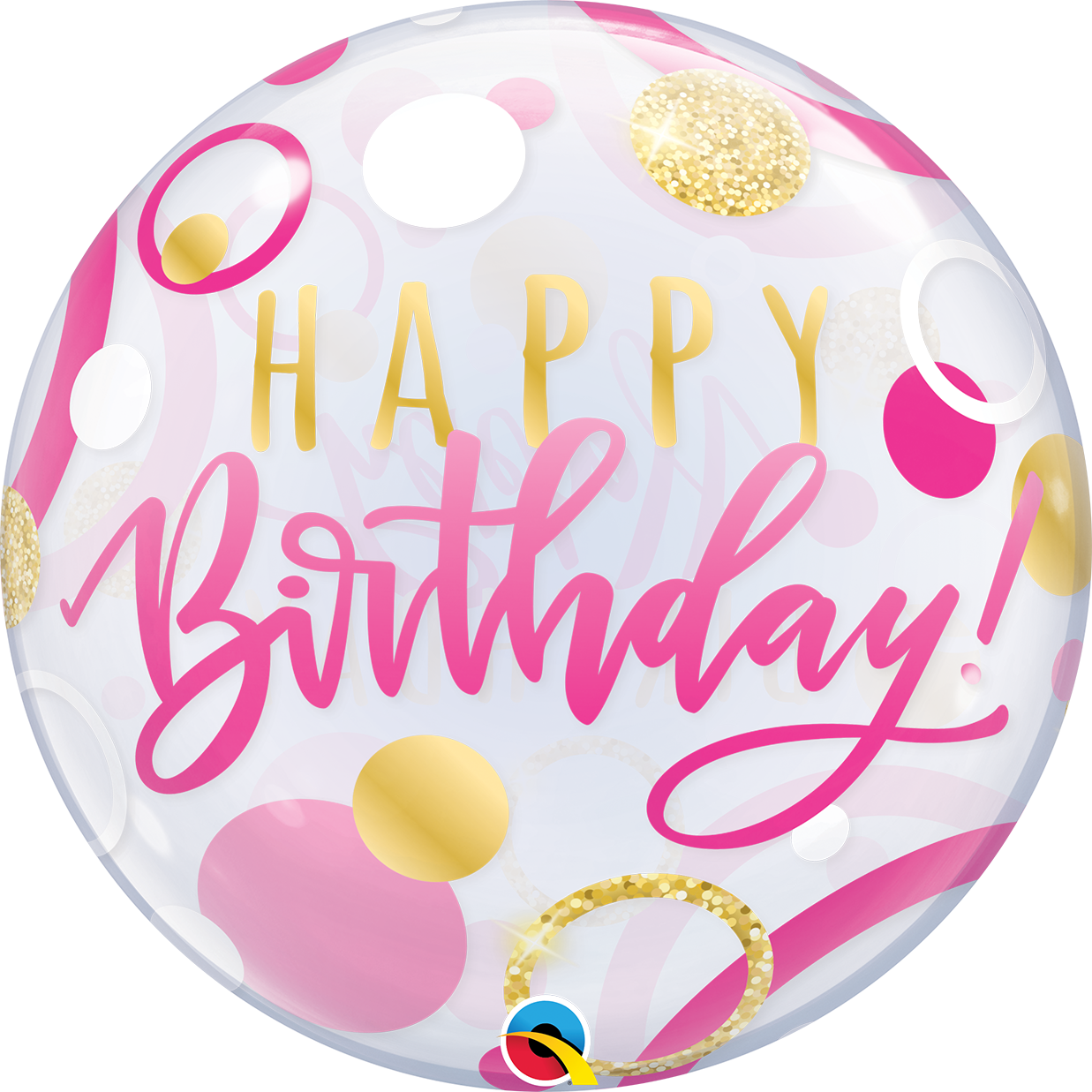 87745B_F BIRTHDAY PINK & GOLD DOTS BUBBLE | 22 INCH QUALATEX