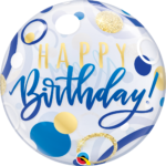 BIRTHDAY BLUE & GOLD DOTS BUBBLE | 22 INCH QUALATEX