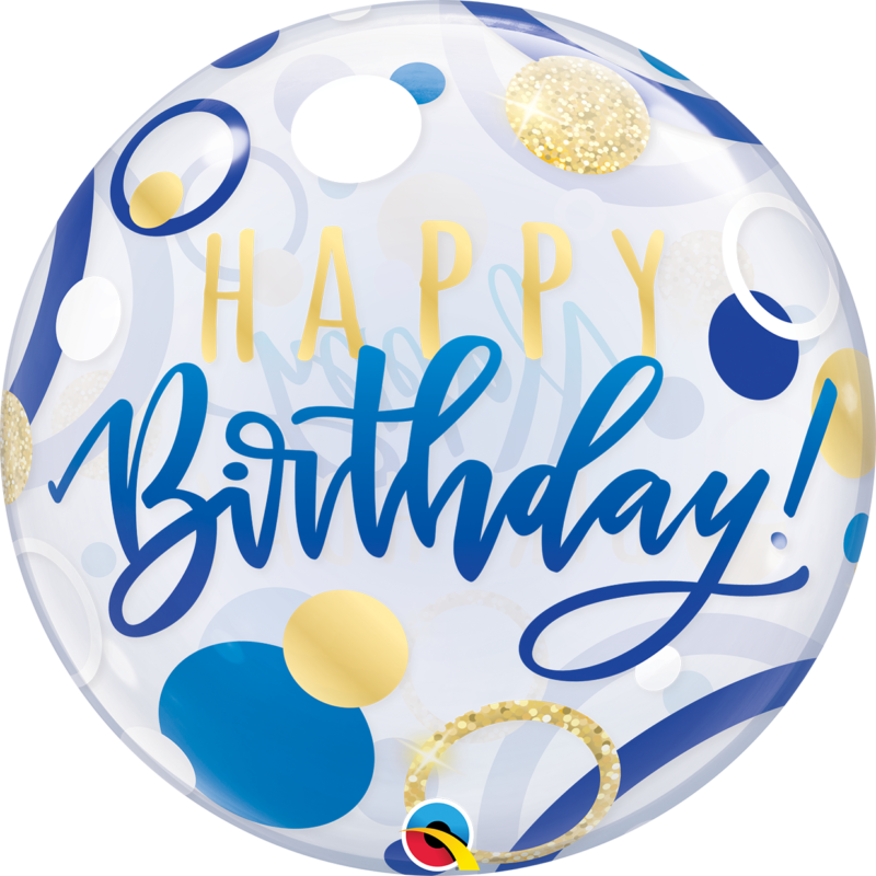 BIRTHDAY BLUE & GOLD DOTS BUBBLE | 22 INCH QUALATEX