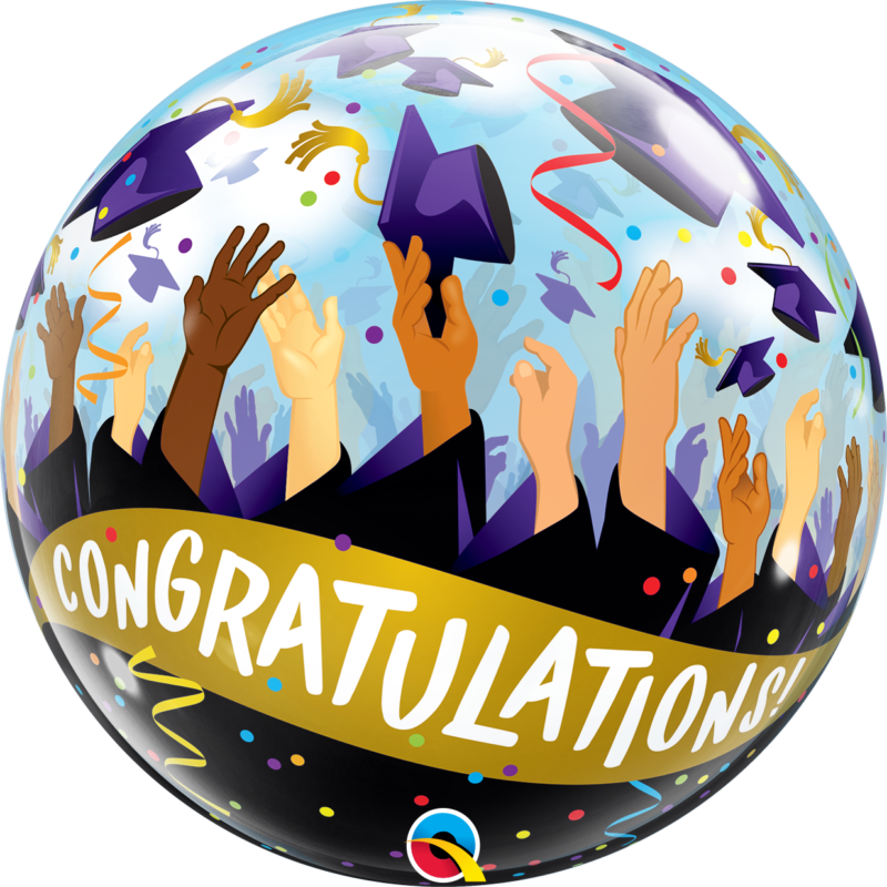 CONGRATULATIONS GRAD CAPS BUBBLE | 22 INCH QUALATEX