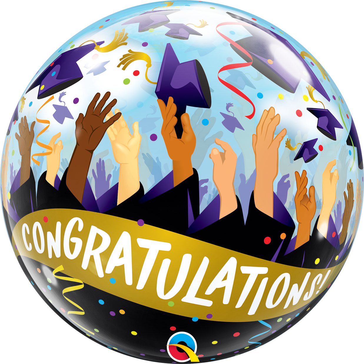 CONGRATULATIONS GRAD CAPS BUBBLE | 22 INCH QUALATEX